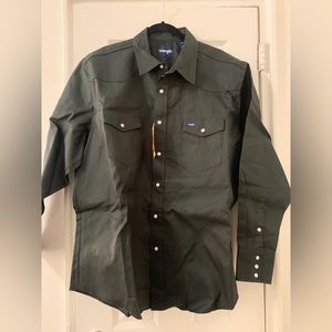 WRANGLER COWBOY CUT FIRM FINISH LONG SLEEVE WESTERN SNAP SOLID WORK SHIRT NEW
